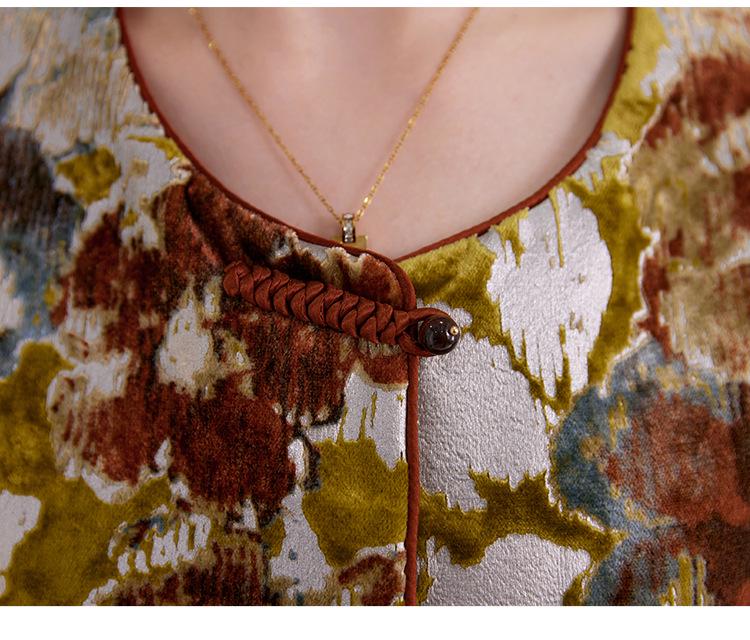 Autumn/Winter Velvet Silk Ink Paint Print Coat - Women's Retro Chinese Style Top