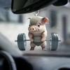 Porte-clés Pendentif Cochon Unique Mignon Cochon Haltérophilie Pendentif de Voiture, Acrylique Plat 2D Miroir Rétroviseur Compact Ornement Suspendu Décor, Porte-clés,