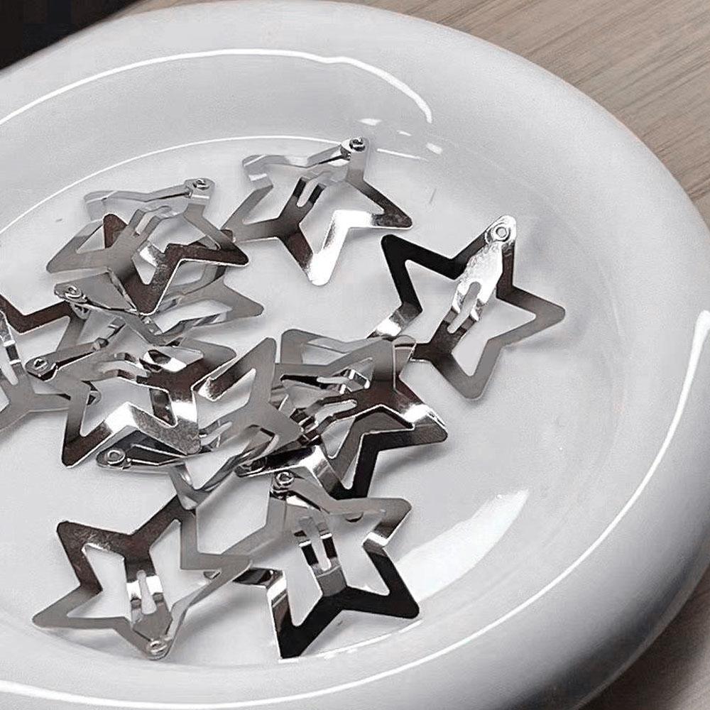 Y2K Silberner Stern Haarspangen für Mädchen Metall Stern Kopfschmuck Süße Schnapp-Haarnadeln Punk Haarspangen Accessoires