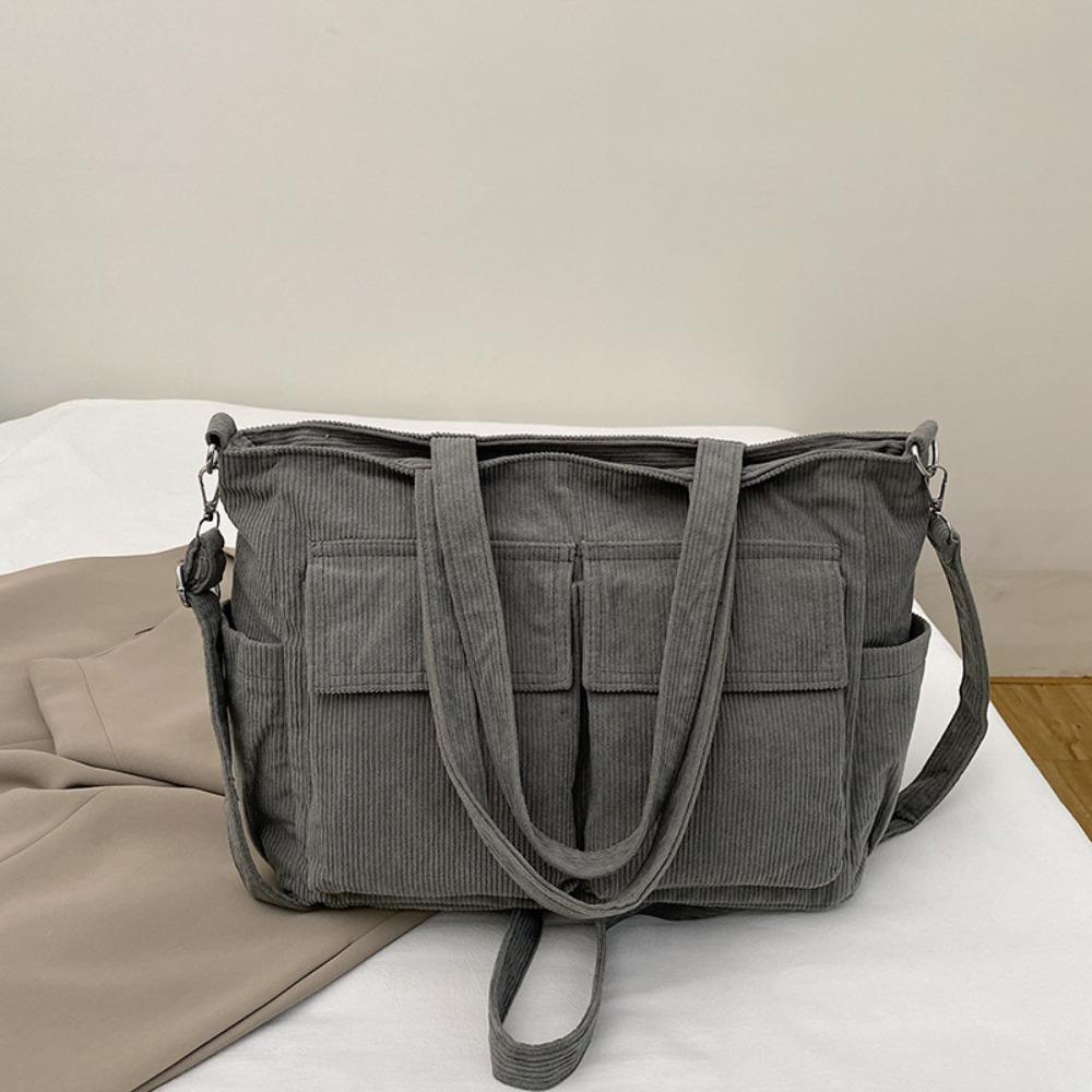 

Винтажная вельветовая сумка-тоут Элегантная повседневная сумка под мышкой Простая многокарманная сумка через плечо Праздничная серый