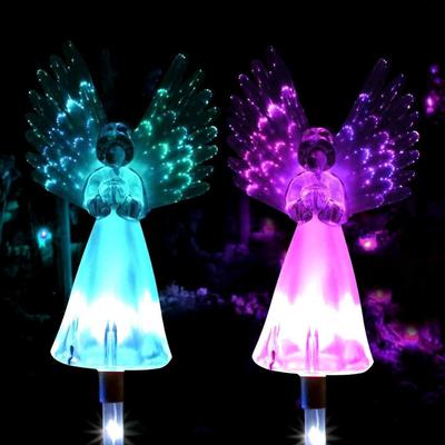 Jetcloud 2Pack Garden Solar Lights Outdoor, Waterproof Solar Angel Stake Lights with Luminous Lamps Wings Multi-Color Changing LED Solars