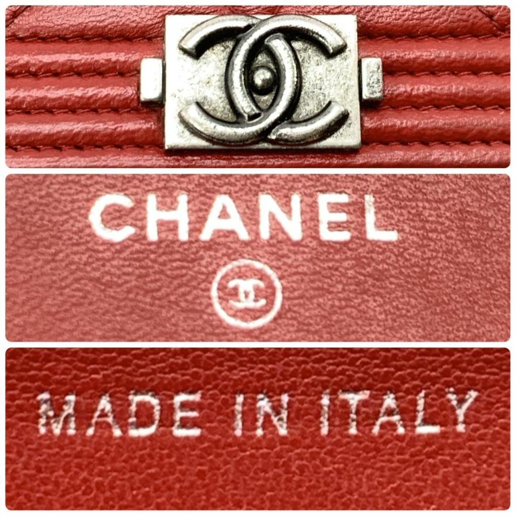 Boy CHANEL Chain Wallet Gunmetal Shoulder Clutch Bag Lambskin Red Women's Coco Mark Clasp