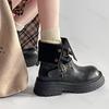 Stivali di Pelle con Rialzo da Donna alla Moda Autunno Inverno Fibbia Cintura Stivaletti Chelsea alla Moda Scarpe Casual Comode Vintage Antiscivolo