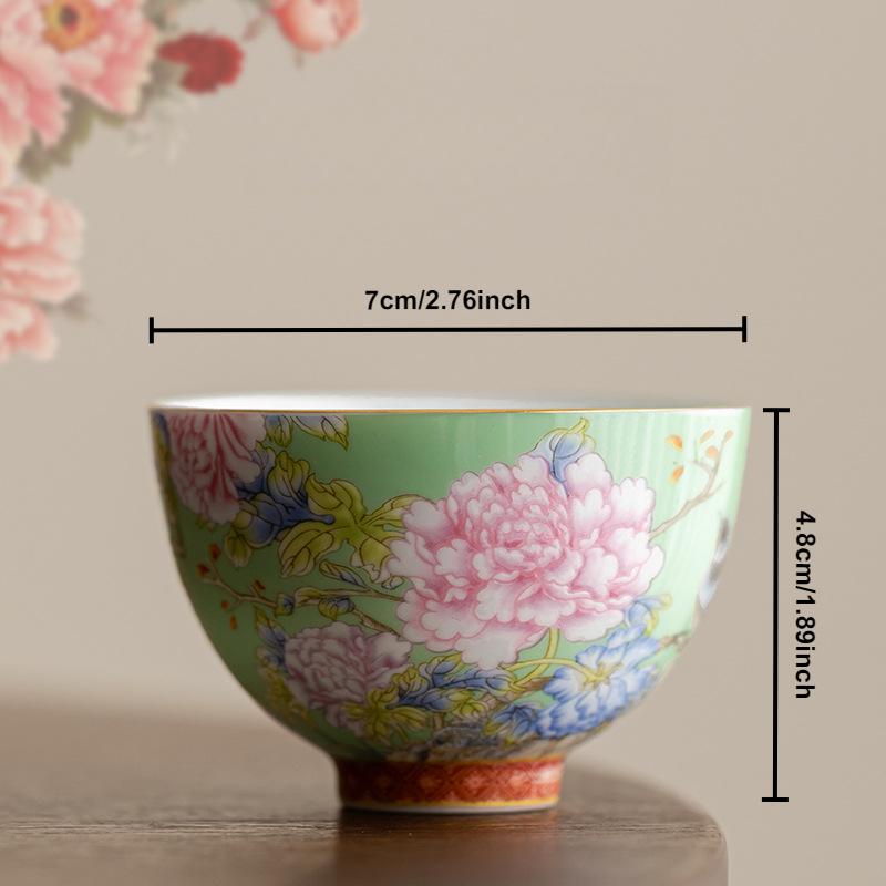 65ml Chinese Enamel Color Ceramic Tea Cup Peony Master Cups Household Palace Flower Teacup Set Portable Mini Tea Bowl Teaware