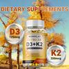 Natural Vitamin D3+K2 Capsules, Containing Organic Coconut Oil, Beneficial for Bone and Teeth Health.