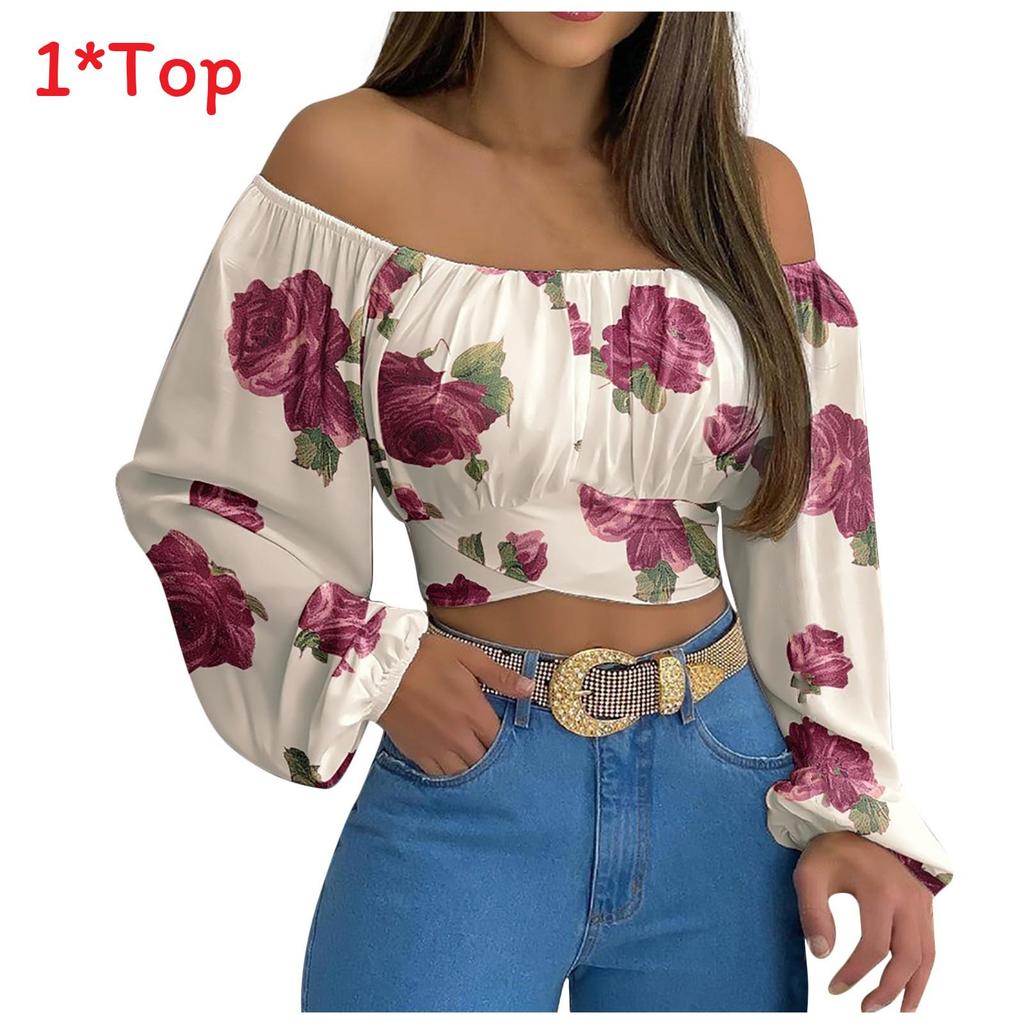 Spring Summer Womens Off Shoulder Cross Tie Long Sleeve Blouse For Casual Office Wear
