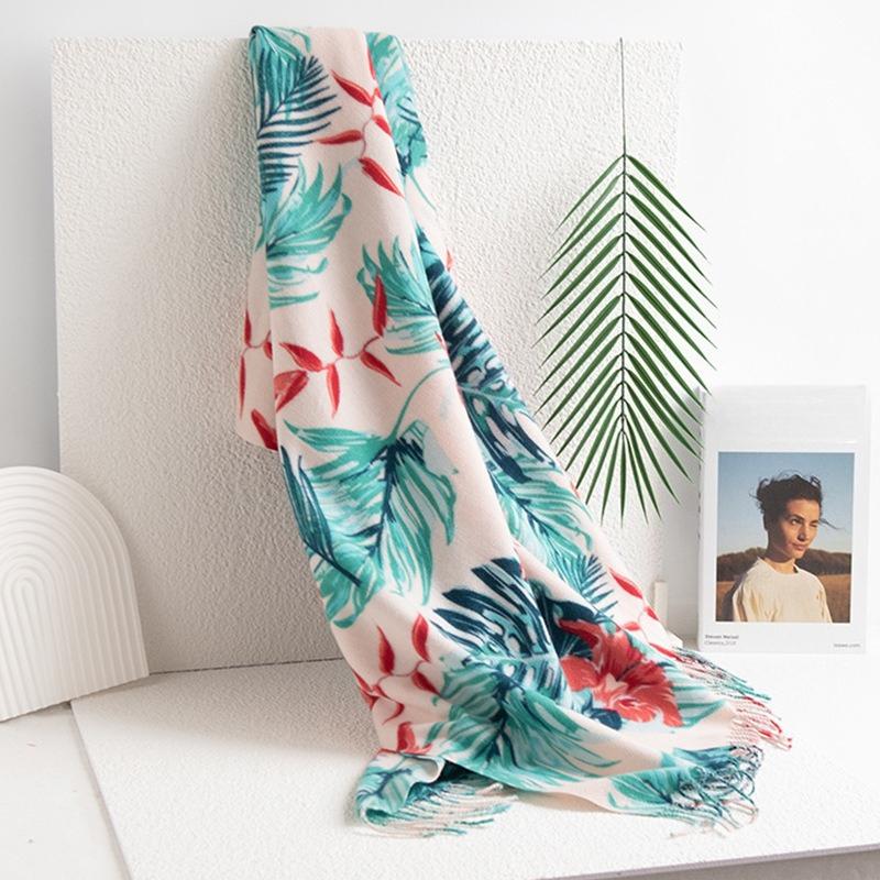 New Green Leaf Print Imitation Cashmere Print High end Shawl Scarf Imitation Cashmere Scarf