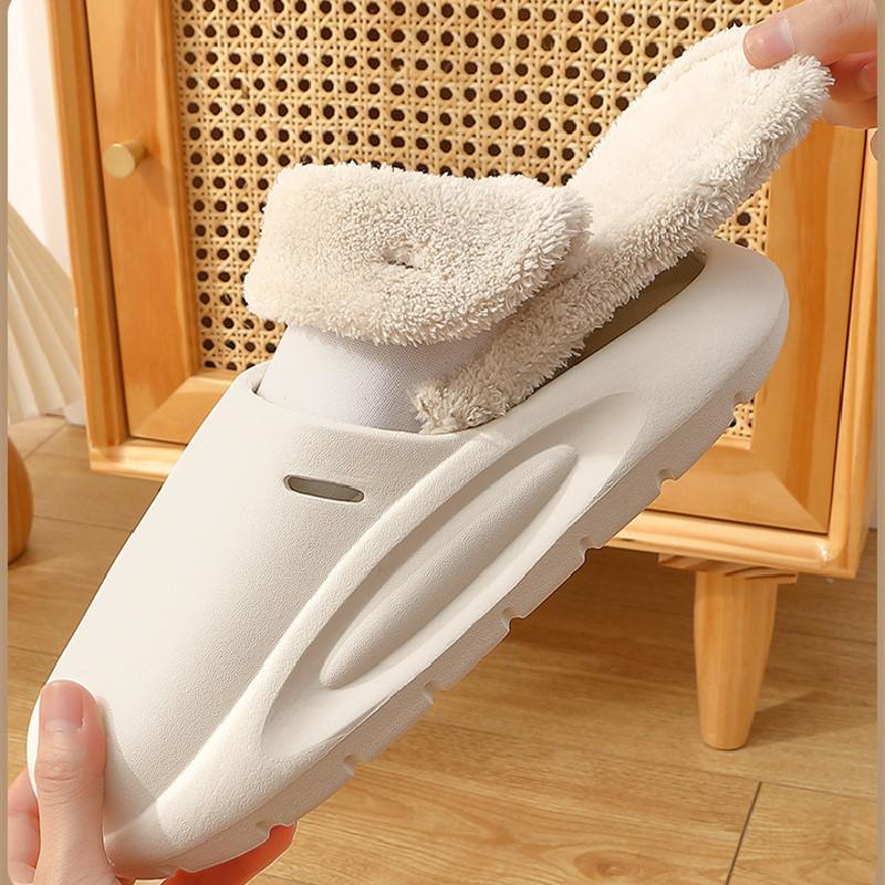 New Removable Liner Slippers Couples Women Men Winter Warm Non-slip EVA Waterproof Home Plush Slides
