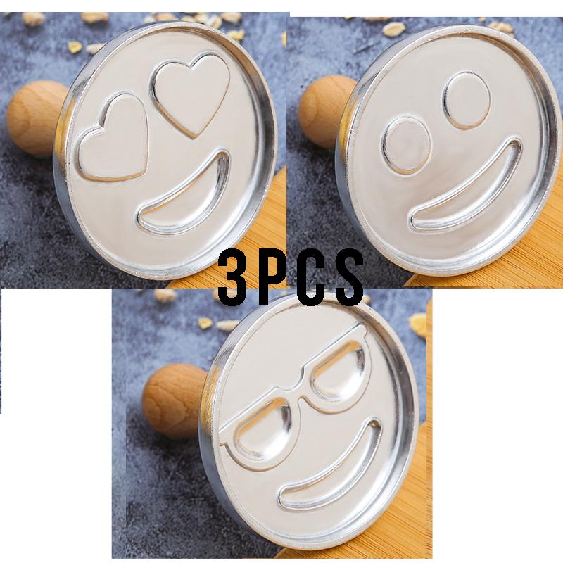 6/3/1 Cookie Cutter Aluminum Alloy Cookie Stamps Wooden Handle Smile Heart Pattern DIY Hand Press Cookie Mold for Festival Party