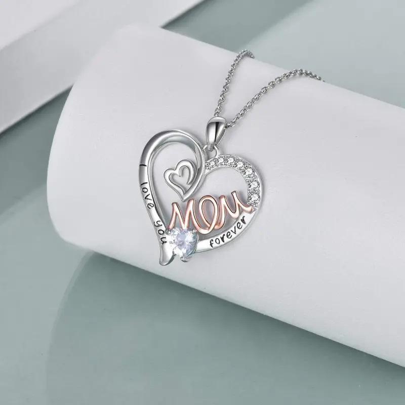 Ladies' Mother Pendant Necklace, Inlaid with Zircon Design, "Forever Love You" Jewelry, Mother's Day Gift, Daily Wearing Necklace