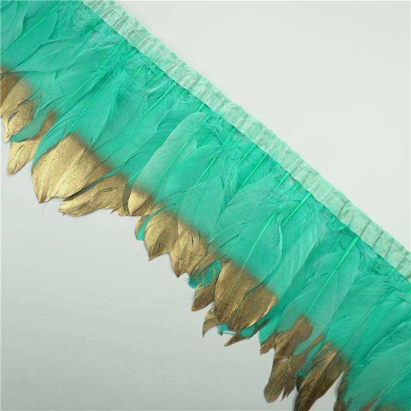 2Meter Gold Silver Goose Feathers Trim On Tape Fringe Ribbon Geese Feather for Crafts Golden Needlework Accessories Decoration