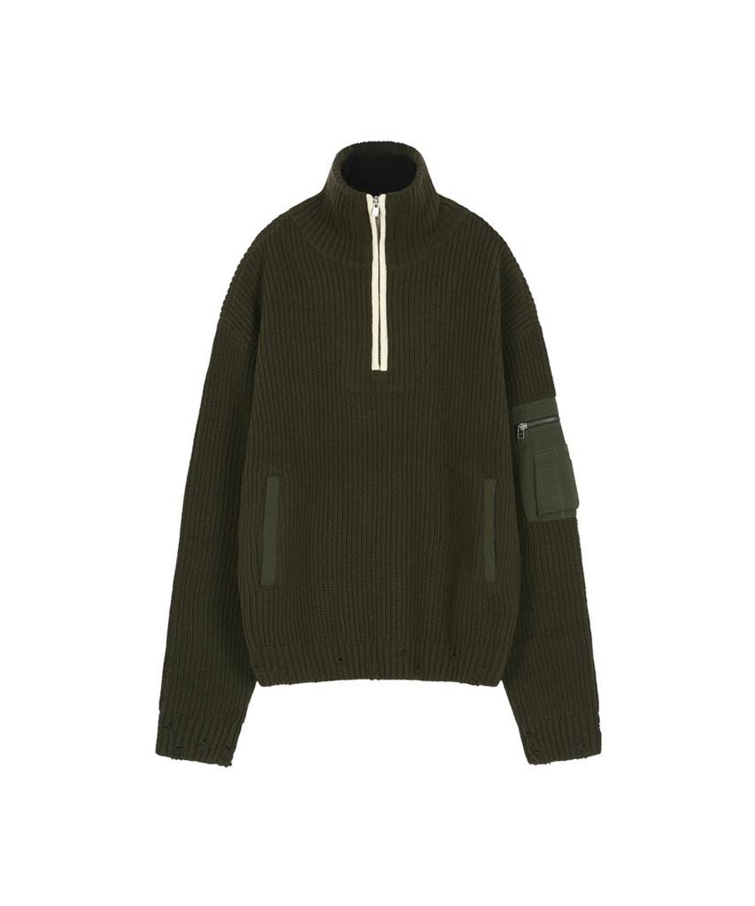 ADSB ANDERSSON BELL Double Layered Quarter Zip-Up Sweater (Khaki/Black)