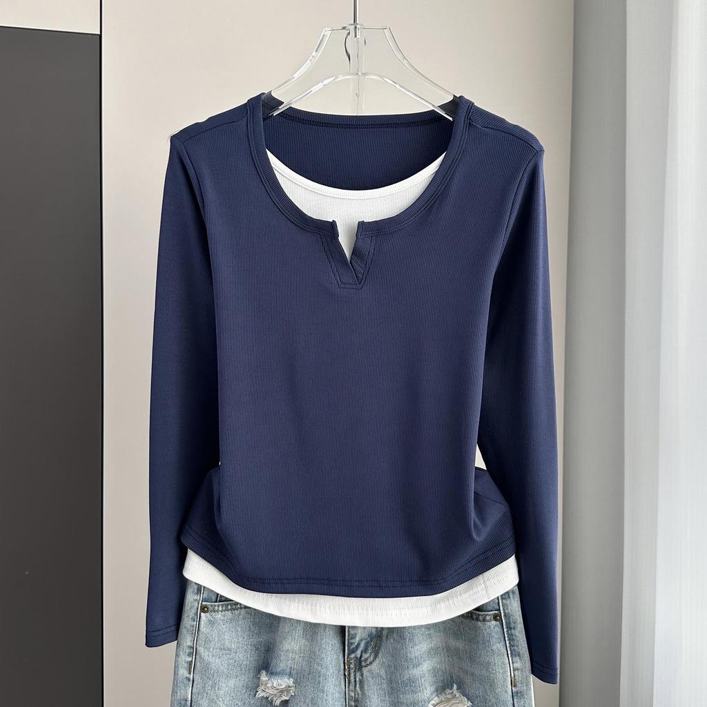 Look Due Pezzi da Donna Taglie Forti Maglietta a Maniche Lunghe - Stile Europeo Modellante, Perfetta per Primavera/Autunno
