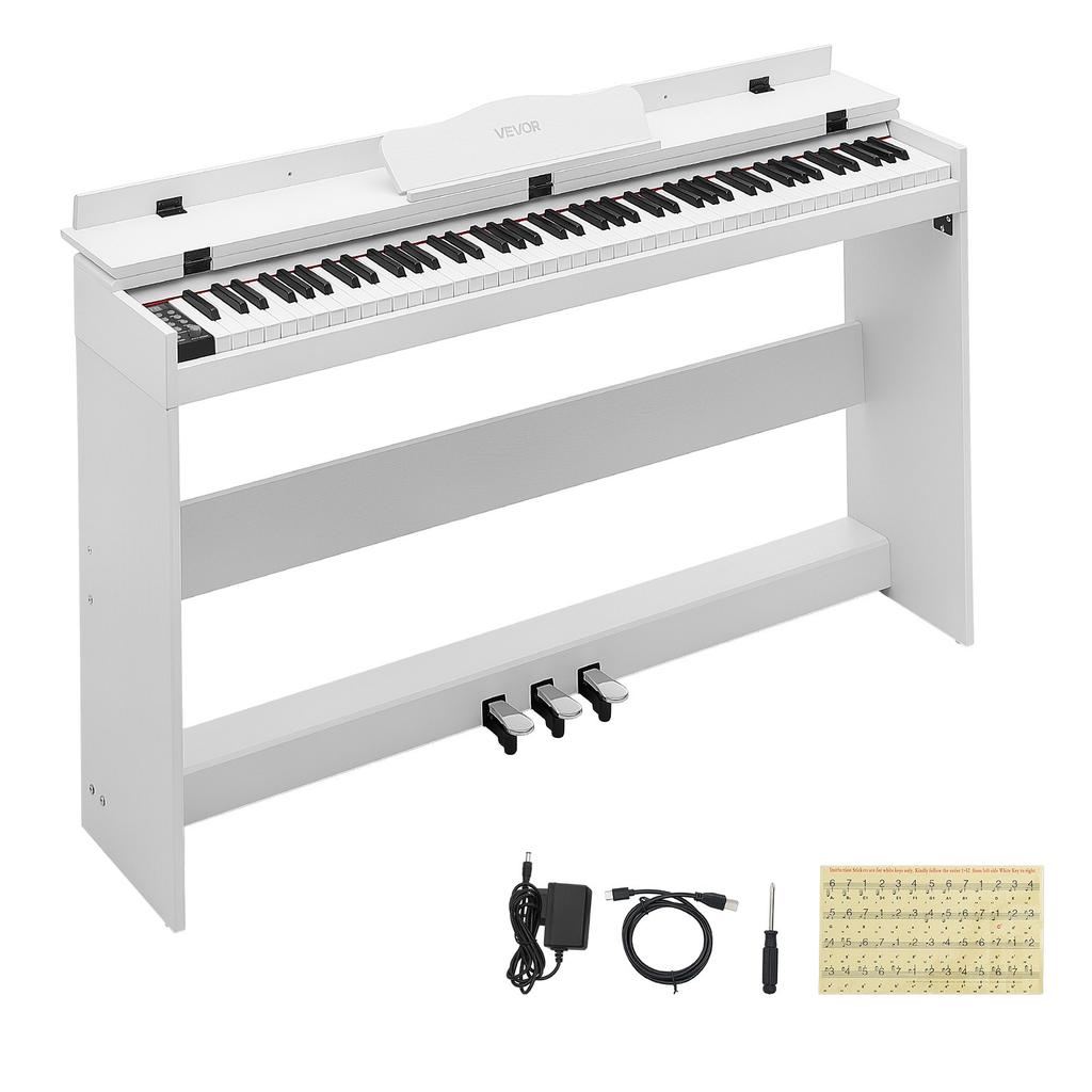 VEVOR Digitalpiano 88 Tasten Halbgewichtete Tastatur mit Ständer Lautsprecher Weiß, für Anfänger, 128 Töne, 128 Rhythmen, Full-Size Elektrisches Klavier