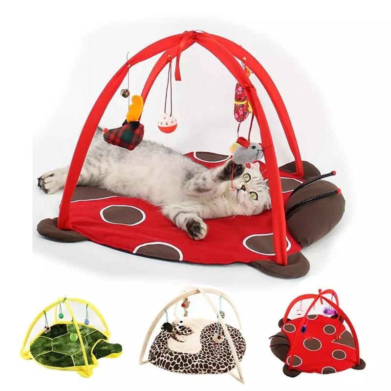 52x35cm cat play mat cat tent activity center with hanging cat toy ball mouse outdoor pet bed cat play tent easy to carry