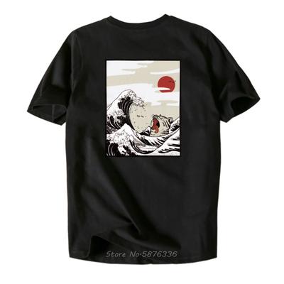 Japanese Ukiyo Cat Wave Printed Streetwear TShirt Cotton Summer Mens Hip Hop Casual Tops Tees Male Tshirt Men Clothing