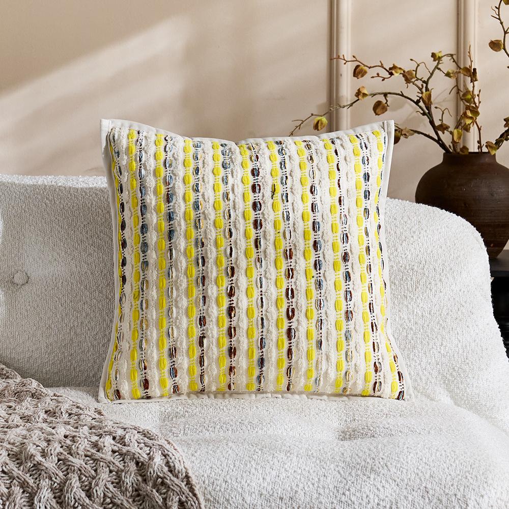 

Cotton and linen wind pillow cover striped three-dimensional jacquard pillow light luxury simple home soft bedside cushion sofa pillow 45x45-single pillowcase