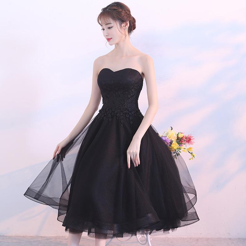 Black Evening Dress, New Annual Meeting Party, Students Show Thin Medium and Long Small Dress Dress