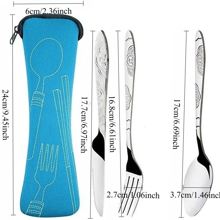 Portable Bag Steak Knife, Fork, Spoon Set, Stainless Steel Three Piece Western Tableware Set, High-Value Gift Tableware