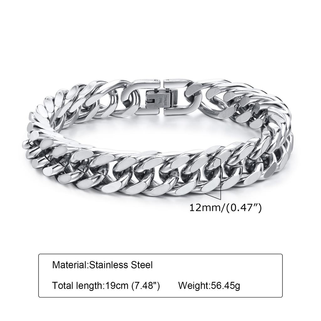 Herren Grobe 8/10/12/15MM Edelstahl Kubanische Kette Armbänder, Nie Verblassend Silberfarbe Metall Hip Hop Männliches Armband pulseira