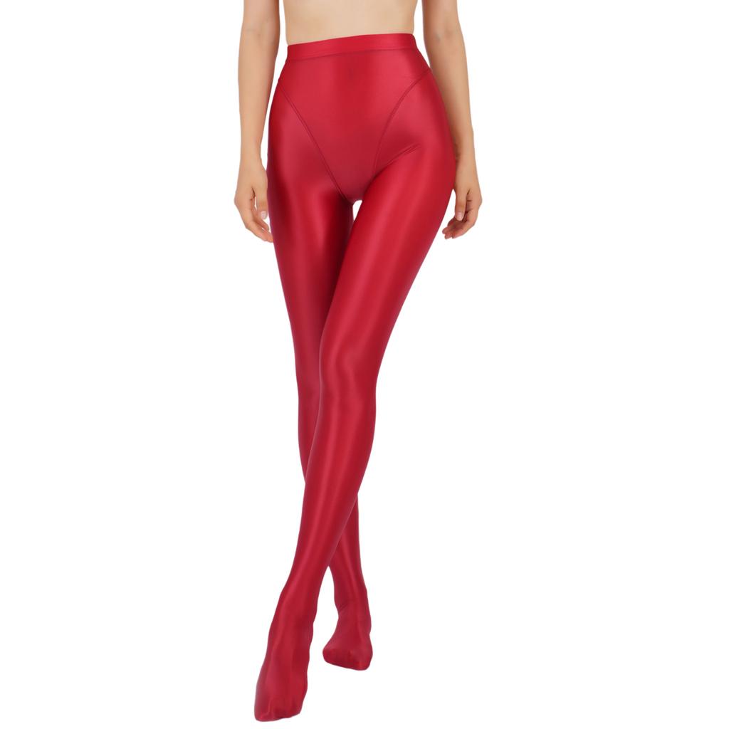 Womens Wet Look Glossy Leggings Elastic Waistband Footed Design Slim Fit Tights Nightclub Dancewear