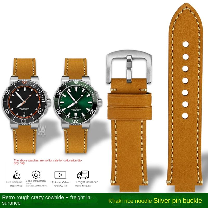 Konvexer Mund-Armband Für ORIS Tauch AQUIS Retro Rindsleder 733 7730 7740 Herren-Uhrenarmband 24 * 12mm 24 * 11mm Gürtel