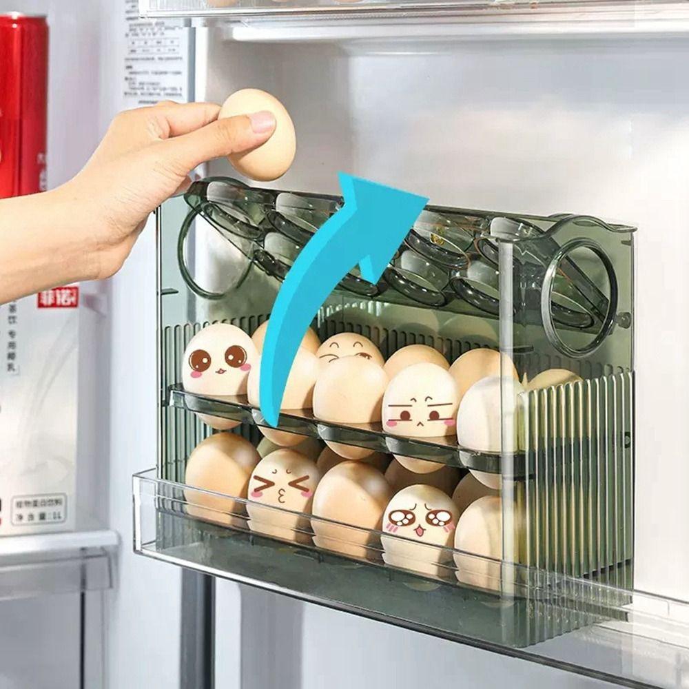

Egg Holder Flip Egg Rack Egg Storage Box Egg Tray Refrigerator Organizer Food Containers