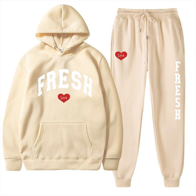 European Size Plus Fashion Printed Sweater Autumn and Winter Fleece Warm Hoodie Casual Sports Women's Suit