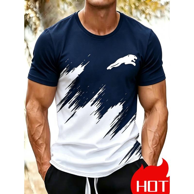 Fashionable New Black and White Minimalist Printed Short-sleeve T-shirt, Summer Casual Breathable and Comfortable Gym Sports Men's T-shirt