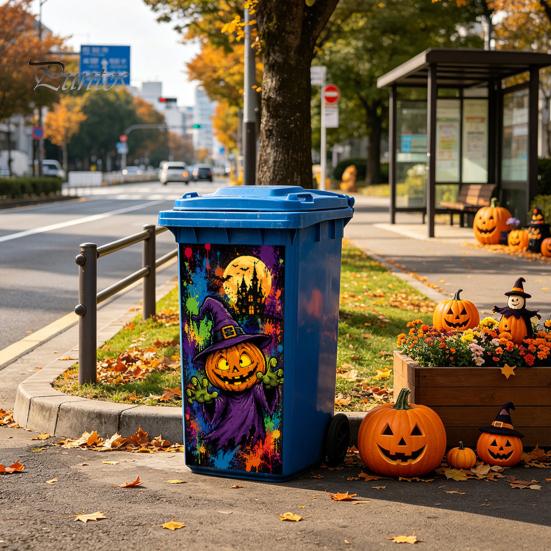 Large Vertical Decorative Stickers for Bins Halloween Wall Trash Can Decal Stickers, Spooky Skull Ghost Horror Creative Balcony Decals Outdoor Garbage