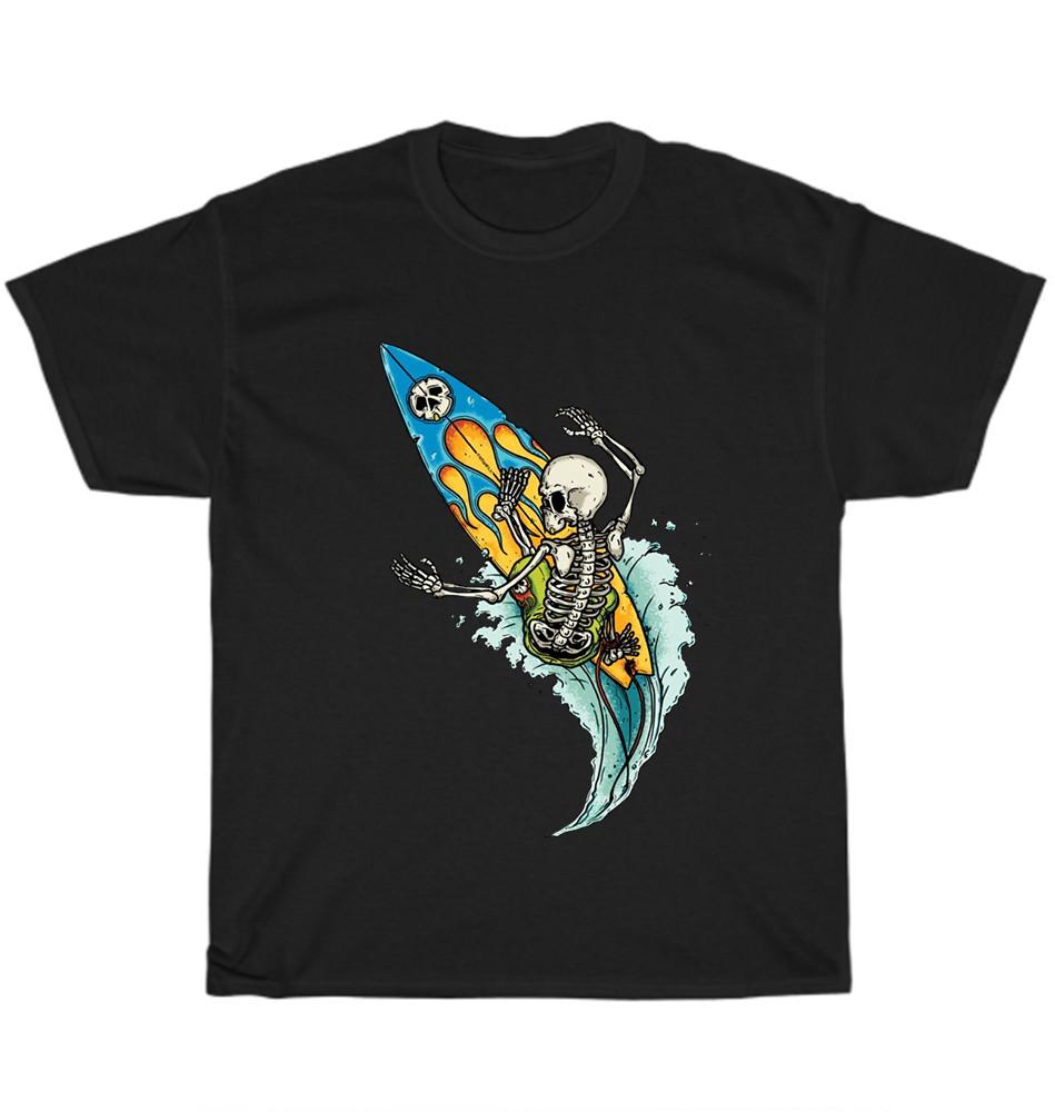 Surfing Skeleton Surfer Skull Board Beach Wave Holiday T-Shirt Unisex Funny Gift S