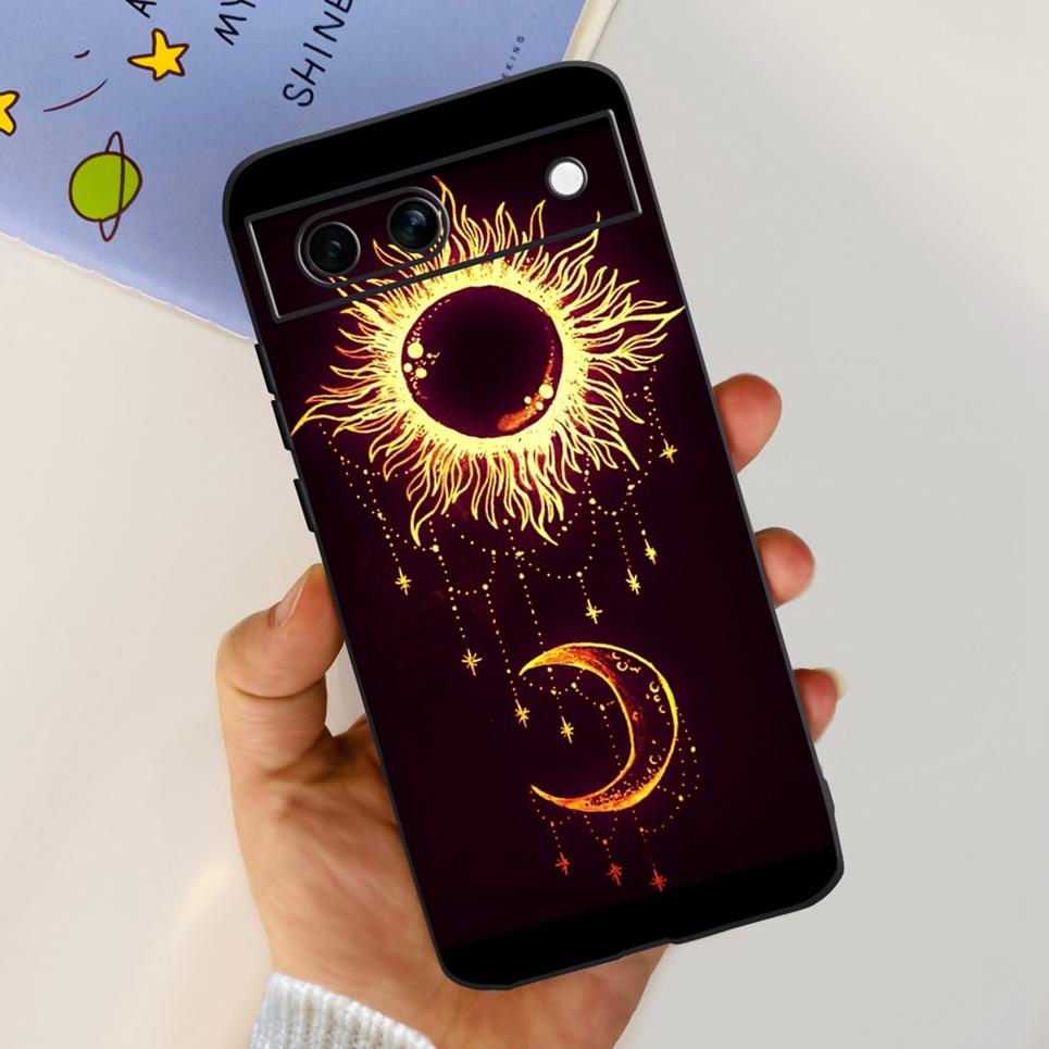 Black Matte Silicone Back Cover For Google Pixel 8A Painting Case Cartoon Lovely Cat Butterfly Flower Bumper Google 8A Soft Etui