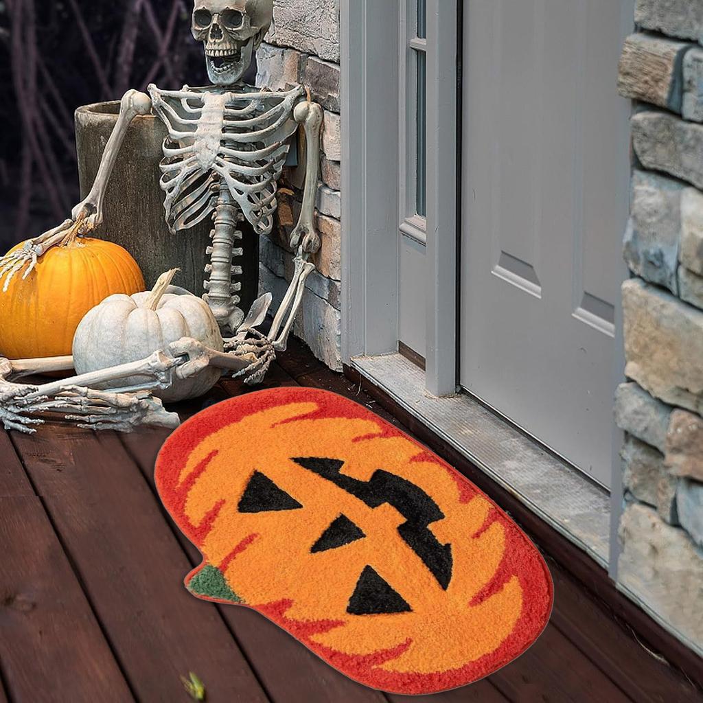 Halloween Pumpkin Cashmere Door Mat Plush Thickened Bathroom Carpet Absorbent Bathroom Mat for Entrance Bedroom Kitchen Bathroom