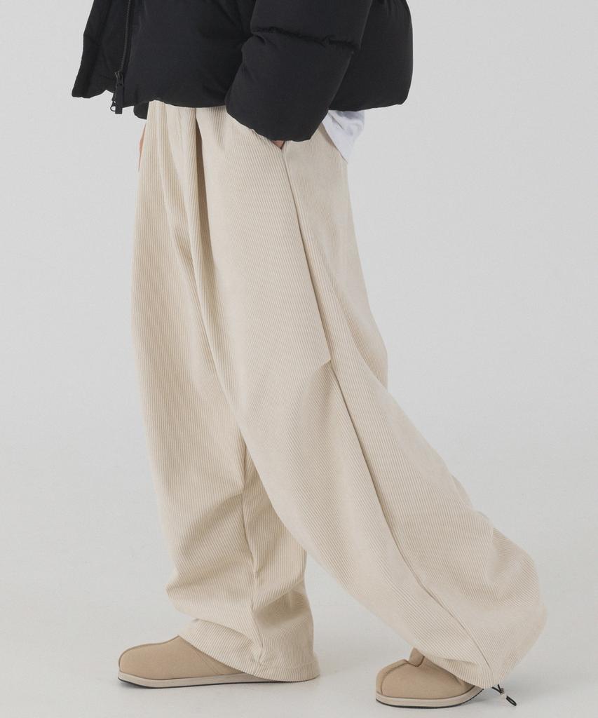 PIANER Corduroy Bonded Wide Parachute Pants (Cream)