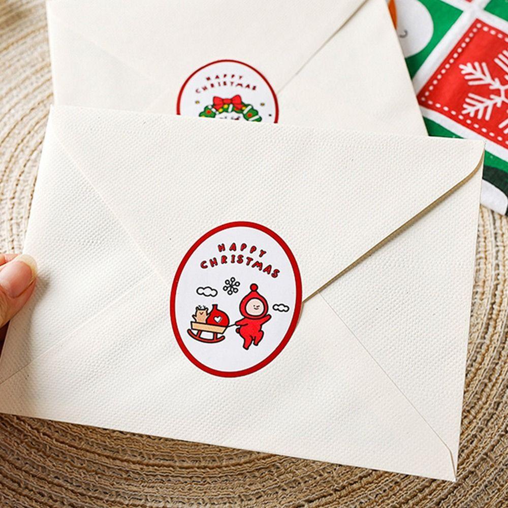 120pcs/roll Cartoon Merry Christmas Stickers Elliptical Decorative Gift Decorative Labels Easy to Use Convenient