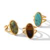 Französischer Retro Edelstahl Schmuck mit eingelegtem Türkis Afrikanischem Türkis Tigerauge Ring für Damen