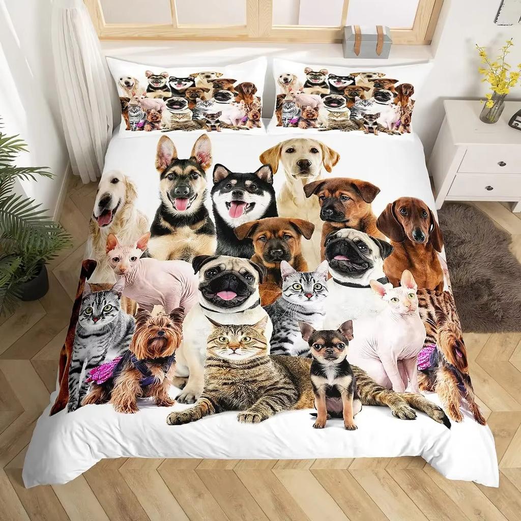 Cartoon Puppy Down Comforter Set Bedding Set 3-piece Duvet Cover Set