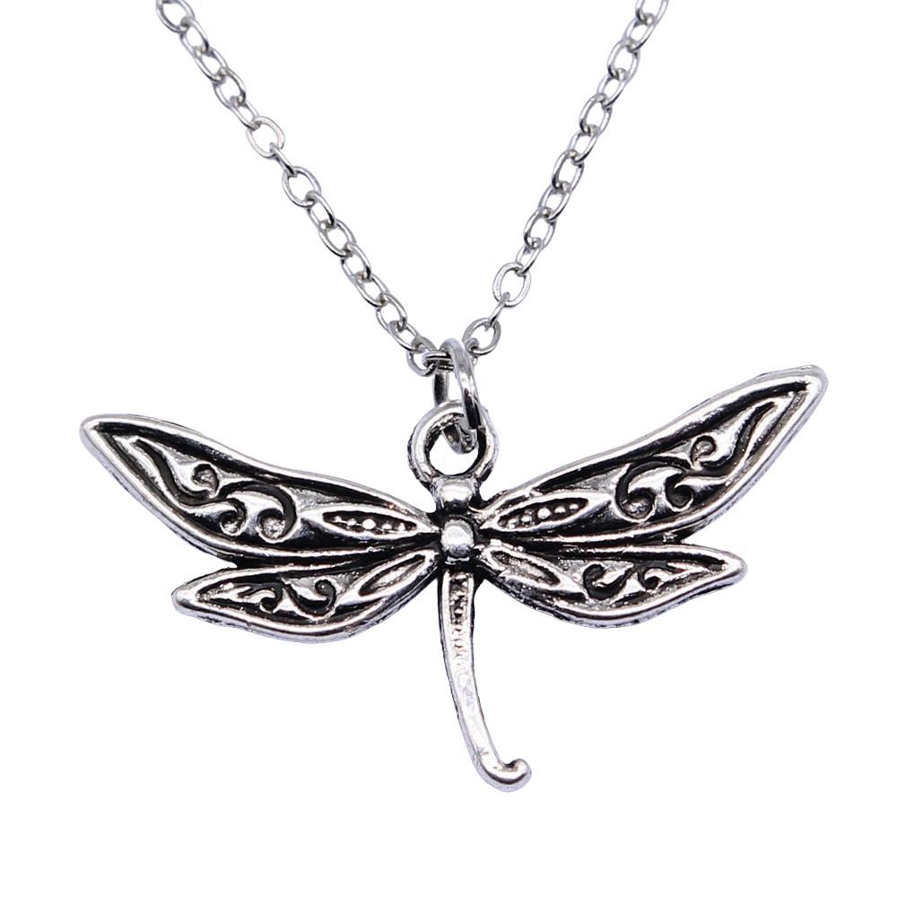 Dragonfly Pendant Necklace Insect Nature Inspired Delicate Jewelry 40cm Short Chain