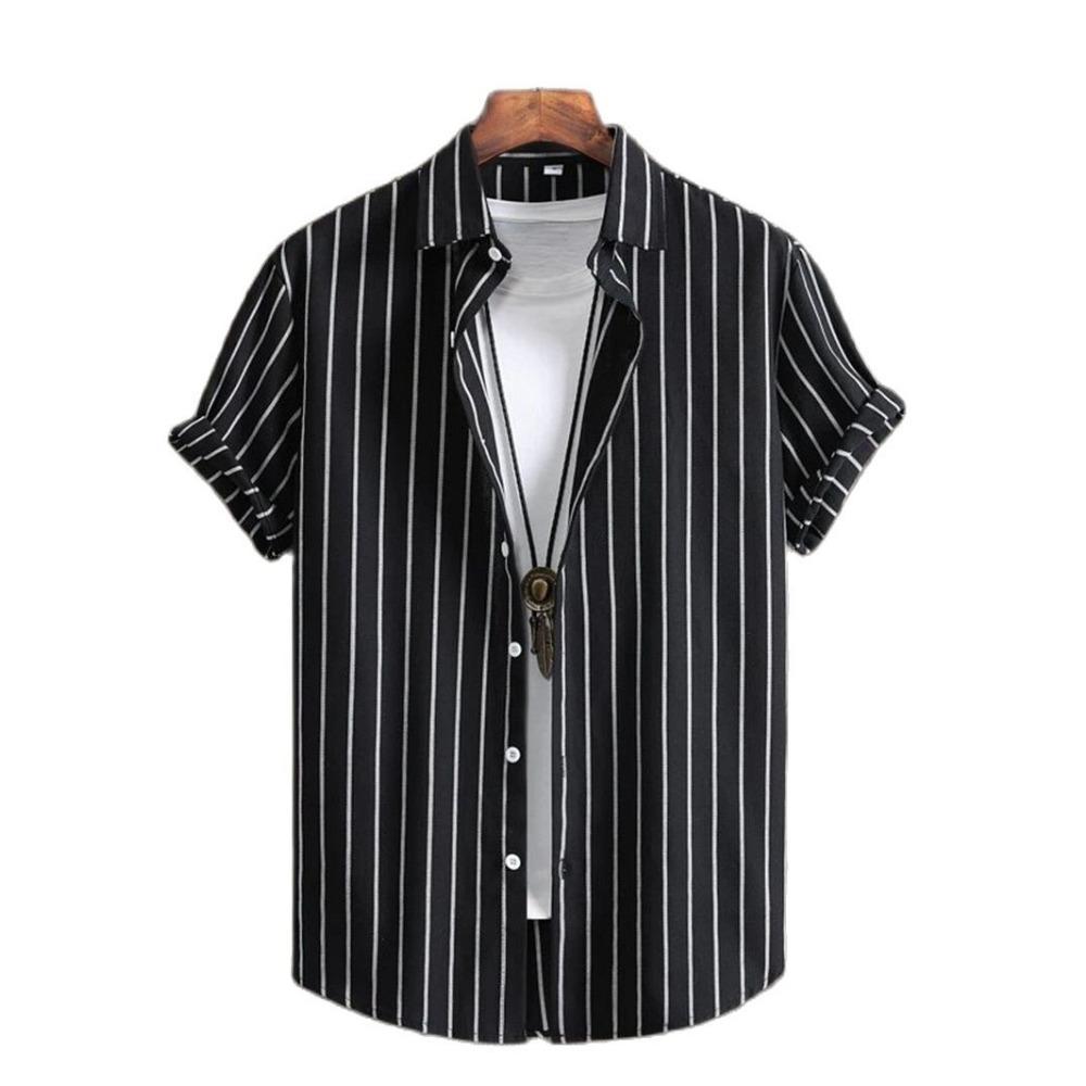 Alternating Striped men s Shirts Summer Minimalist Shirts Beach Casual Style Short Sleeved Shirt Men s Hawaii Vacation Shirt S