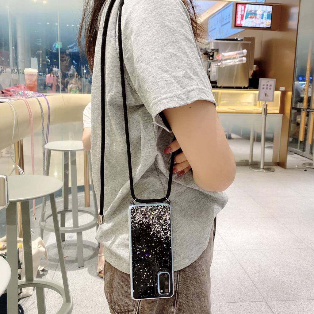 Puzdro s krúžkom na krk pre Samsung Galaxy S8 S9 S10 Plus Note 10 Lite A51 A71 5G A50 A70 A11 S20 Ultra Trblietavé Priehľadné Mäkké Kryt