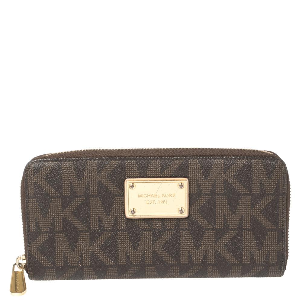 

Кошелек Michael Kors из парусины с монограммой на молнии, коричневый