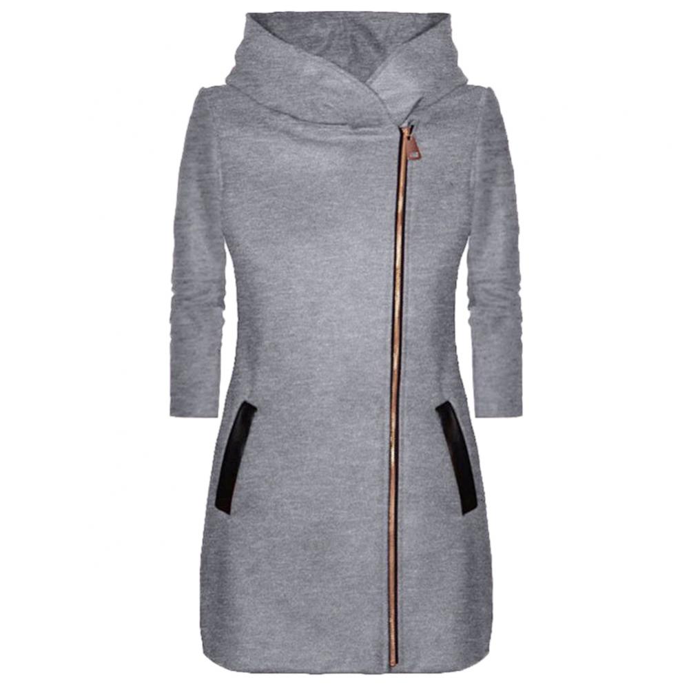 Autumn Winter Fashion Women Coat Solid Color Zip Up Long Sleeve Hooded Jacket Coat Outerwear Long Section Women's Coat