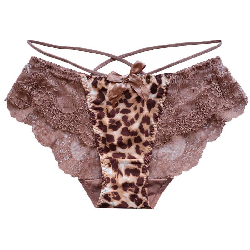 Print Ribbon Unterwäsche Leoparden-Spitzenhöschen für Frauen Low-Rise-Slips für Frauen