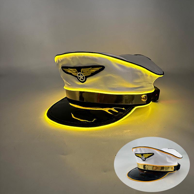 Navy Sailor LED Light-Up Embroidered Captain's Hat for Festivals and Performances