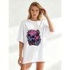 Oversized T Shirt Black Skull And Roses Print Casual Streetwear Top For Women
