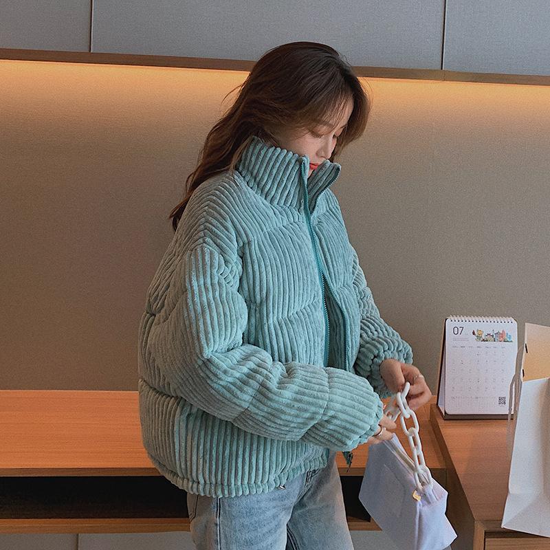 Autumn Winter Jacket Short Korean Corduroy Outerwear Women's Down Cotton Coat Parker  Casual Warm Female Student Coat