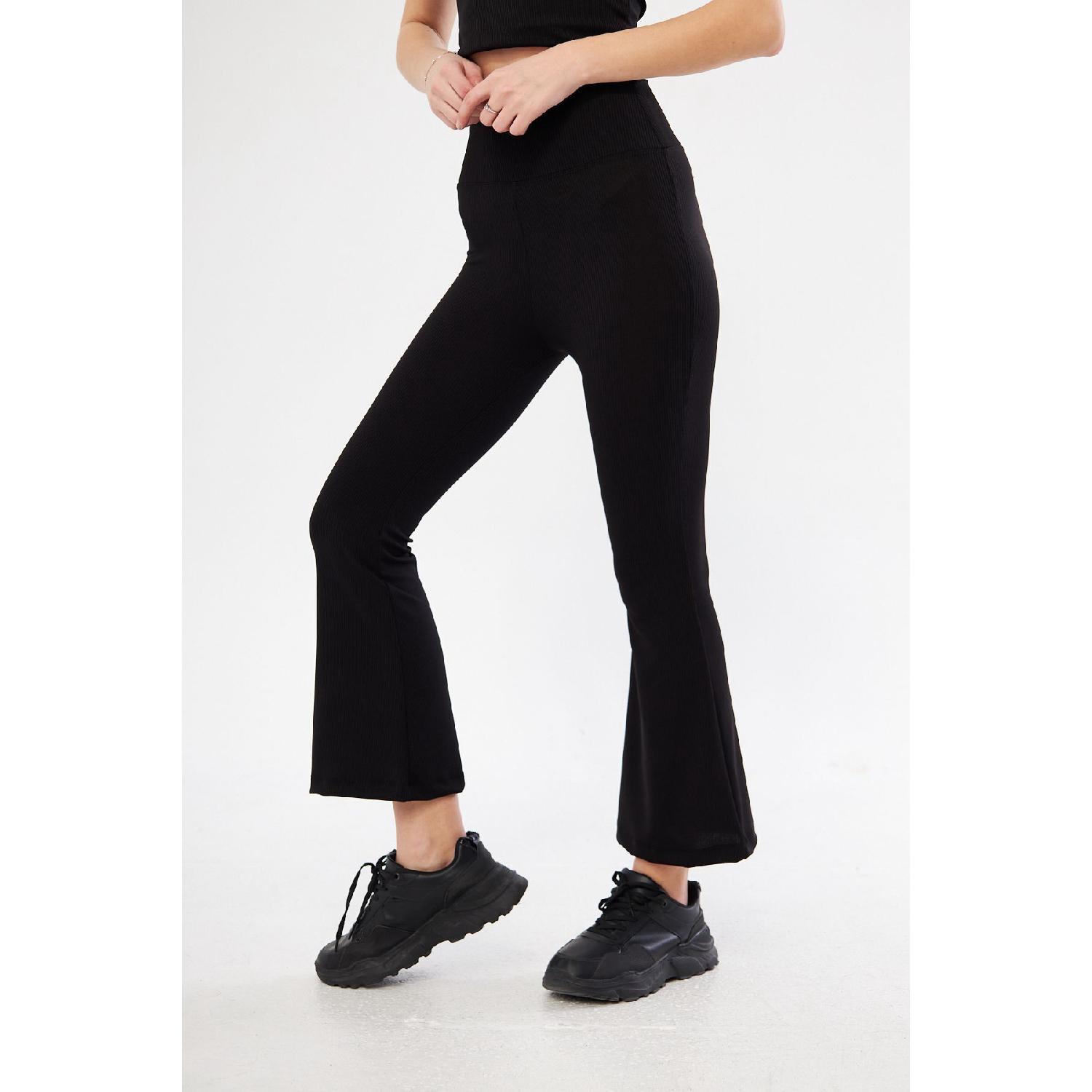 

Flare Leg High Waist Lycra Fitting Ribbed Leggings Trousers S чорний