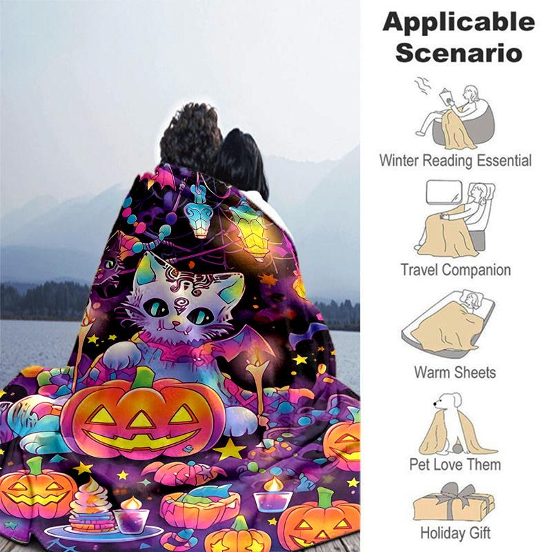 1pc Halloween Themed Cats Blanket,Living Room, Travel, Camping, Car Blankets