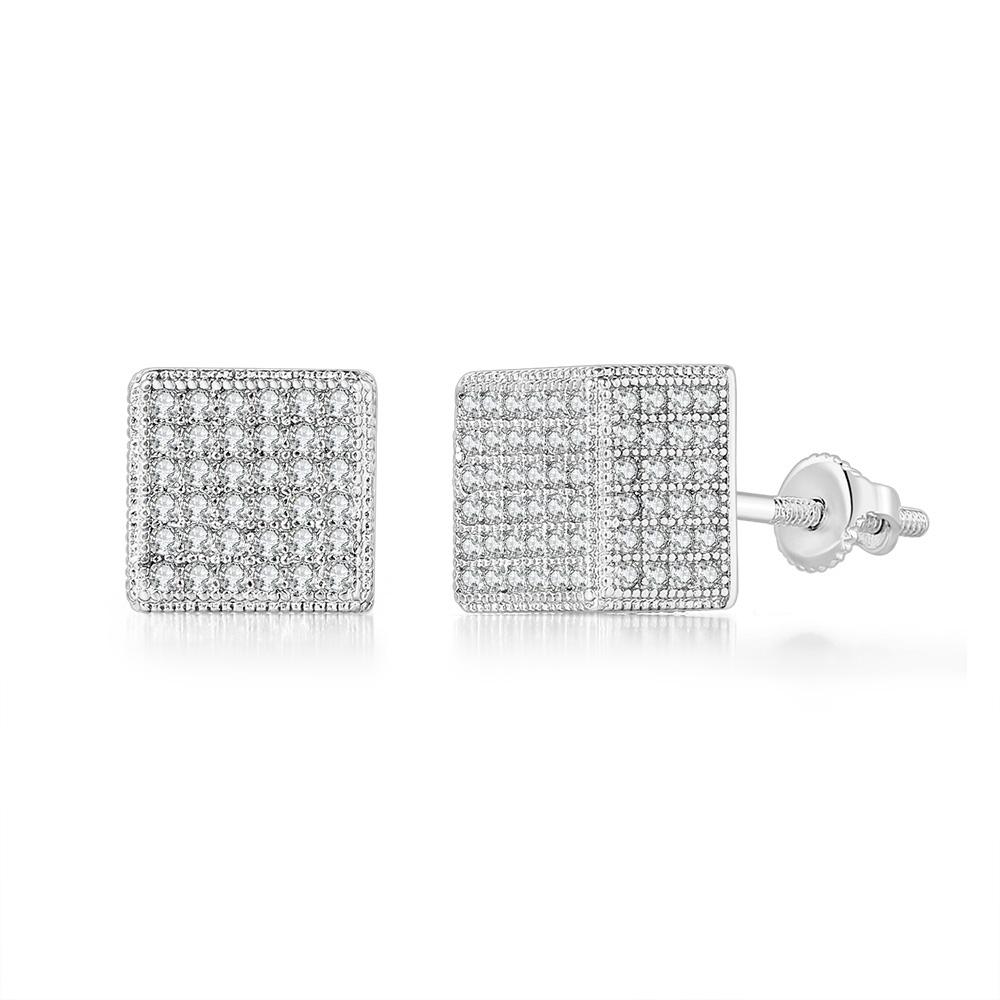 Hip Hop Cube Iced Out Stud Earrings For Women men Square Micro Pave Crystal CZ Stud Earring Jewelry Accessories Gift OHE109