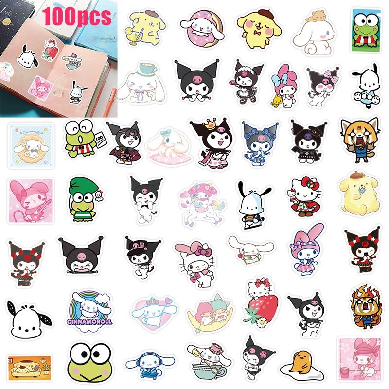 100pcs Sanrio Kuromi Melody Waterproof Reusable Sticker Luggage Decor